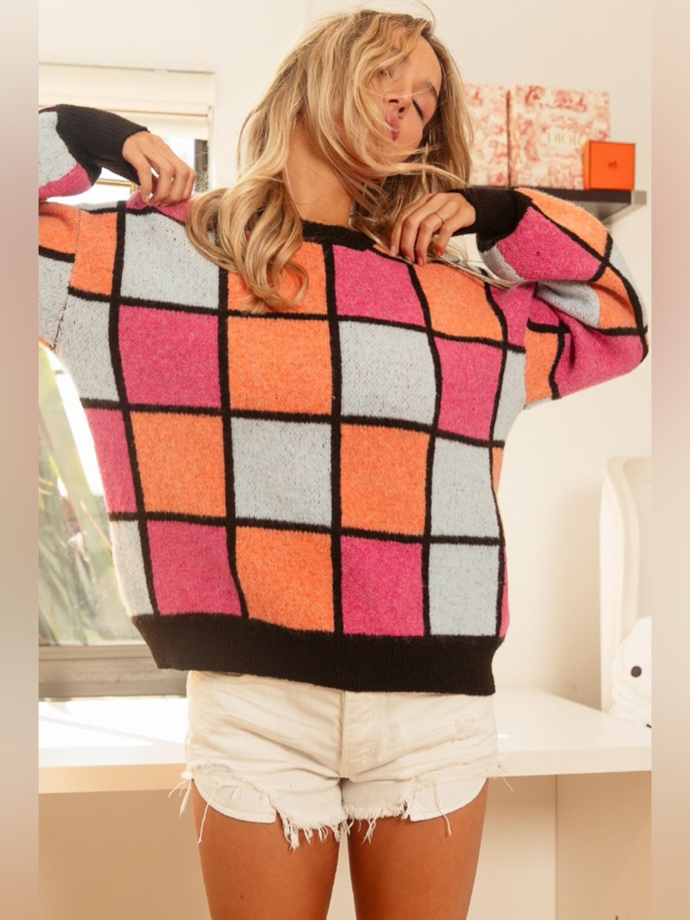 BiBi Multi Color Checker Pattern Sweater - Picture 9 of 15
